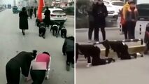 چهار دست و پا راه بردن کارمندان زن در خیابان!
