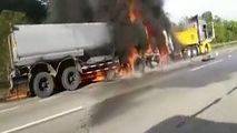زنده ماندن یک راننده پس از جزغاله شدن در شعله‌های آتش
