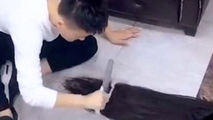آرایشگری که حرفه خود را با قصابی اشتباه گرفته است!