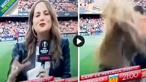 اتفاقی غیرمنتظره برای خبرنگار زن در استادیوم فوتبال!