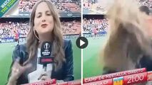 اتفاقی غیرمنتظره برای خبرنگار زن در استادیوم فوتبال!