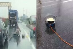 پختن نیمرو در وسط اتوبان موجب تصادف شد!